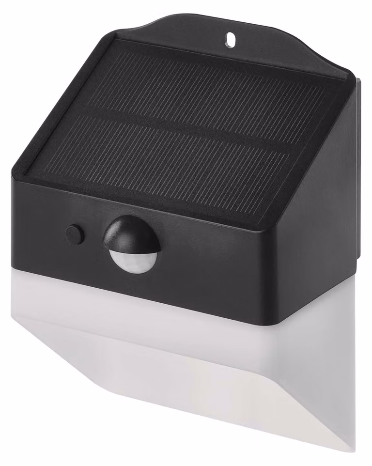 EMOS Lampada da parete solare a LED in bianco e nero con sensore di movimento Lunis 2W IP65 ZG151S