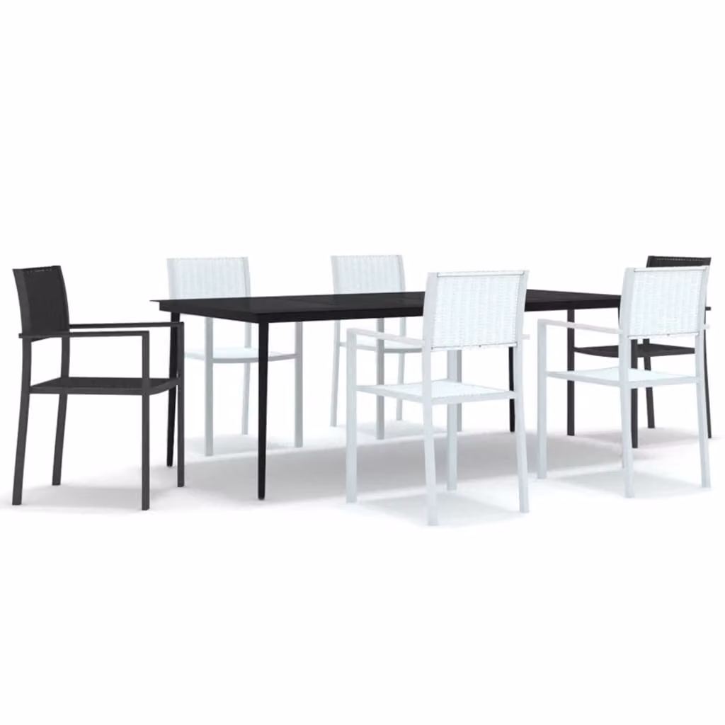 Set Mobili da Pranzo da Giardino 7 pz Bianco e Nero