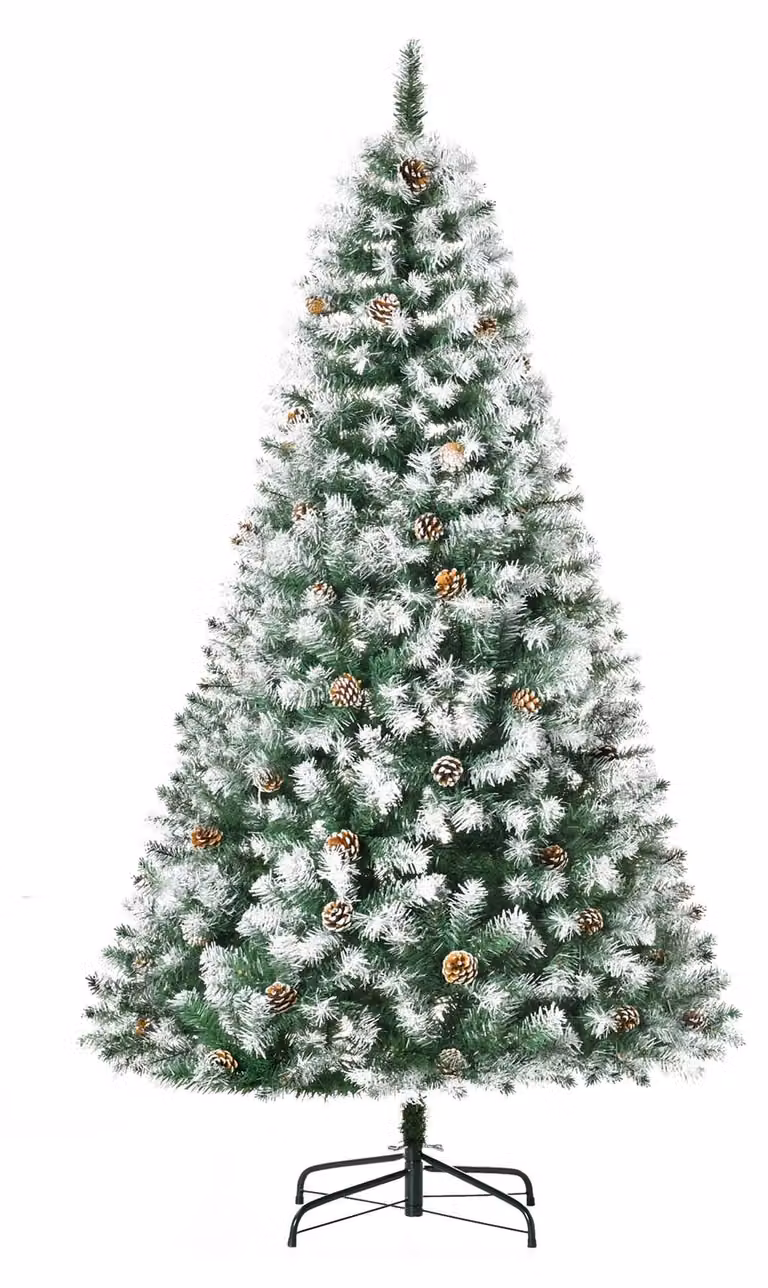 Albero di Natale artificiale, 800 rami, 61 pigne, cime innevate, ignifugo, 180 cm