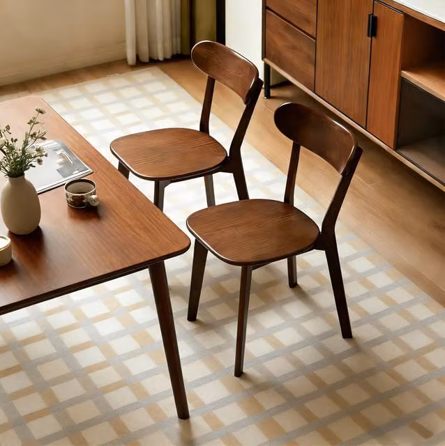 Set 2 sedie da pranzo noce in legno con piedini regolabili