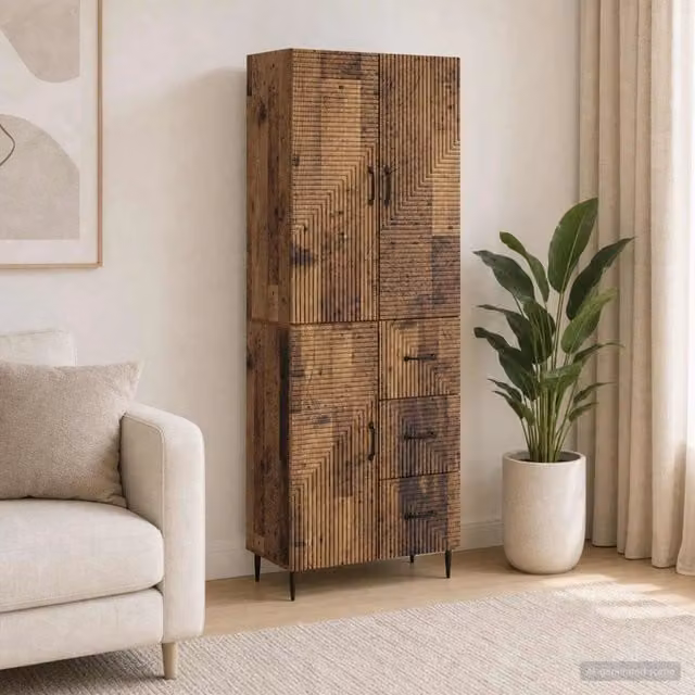 Set di 2 armadi a muro vidaXL in legno marrone con ante a battente e cassetti per soggiorno o giardino L/P/H: 89,5 x 34,5 x 66,0 cm – 1