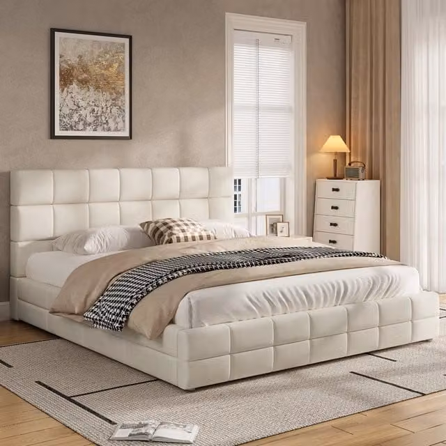 Letto a piattaforma imbottito 180x200 cm, Beige