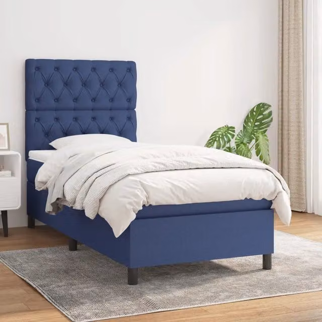 Letto Ibrido vidaXL con Giroletto a Molle e Materasso Blu e Bianco L/P/H: 203 x 80 x 128 cm – 1