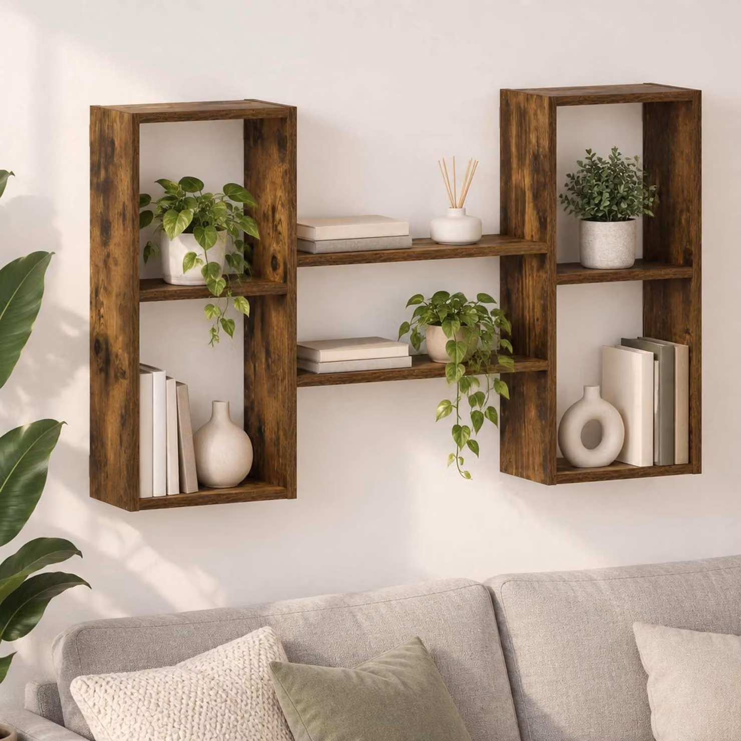 Scaffale da parete moderno vidaXL in rovere fumo L: 102 cm, P: 17 cm, H: 59 cm
