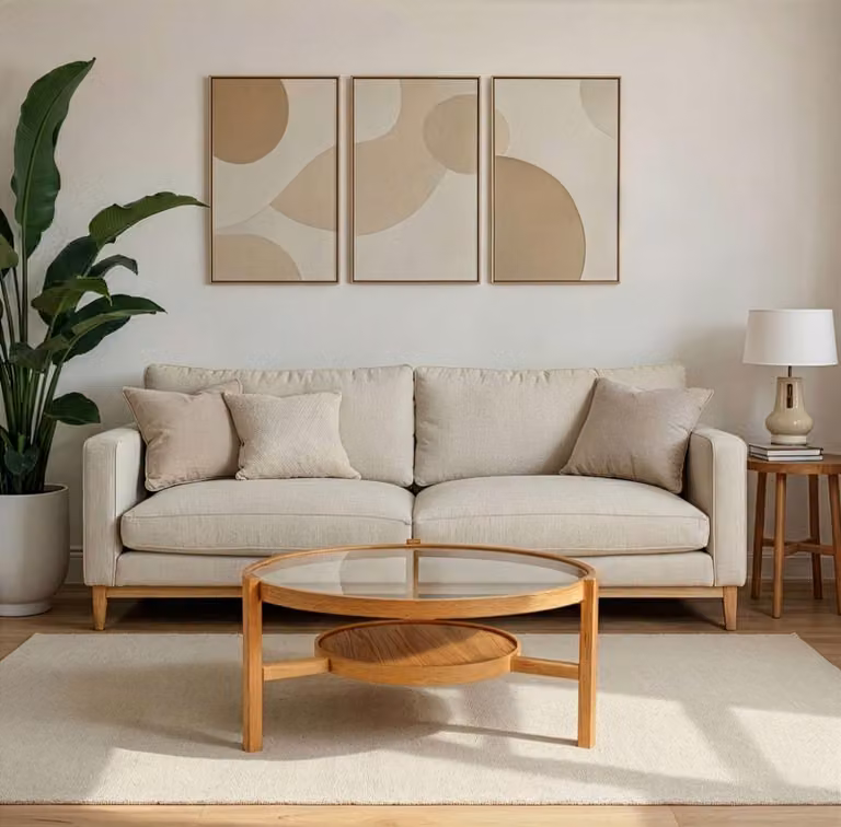 Skye Decor, tavolino moderno in legno massello al 100%, Ø 100 cm, altezza 48 cm | Piano in vetro temperato al 100%, spessore 18 mm | Design scandinavo per interni eleganti.