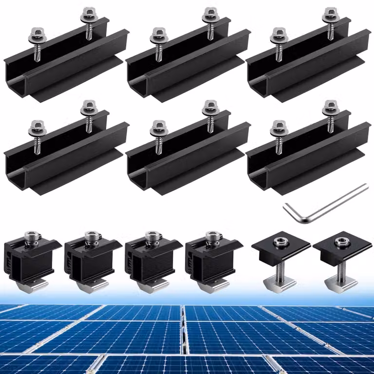 Supporti per pannelli solari, set da 6 pezzi, alluminio, regolabili, colore nero