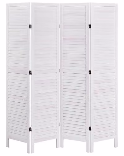 Parete divisoria pieghevole a 4 pannelli in legno bianco sporco