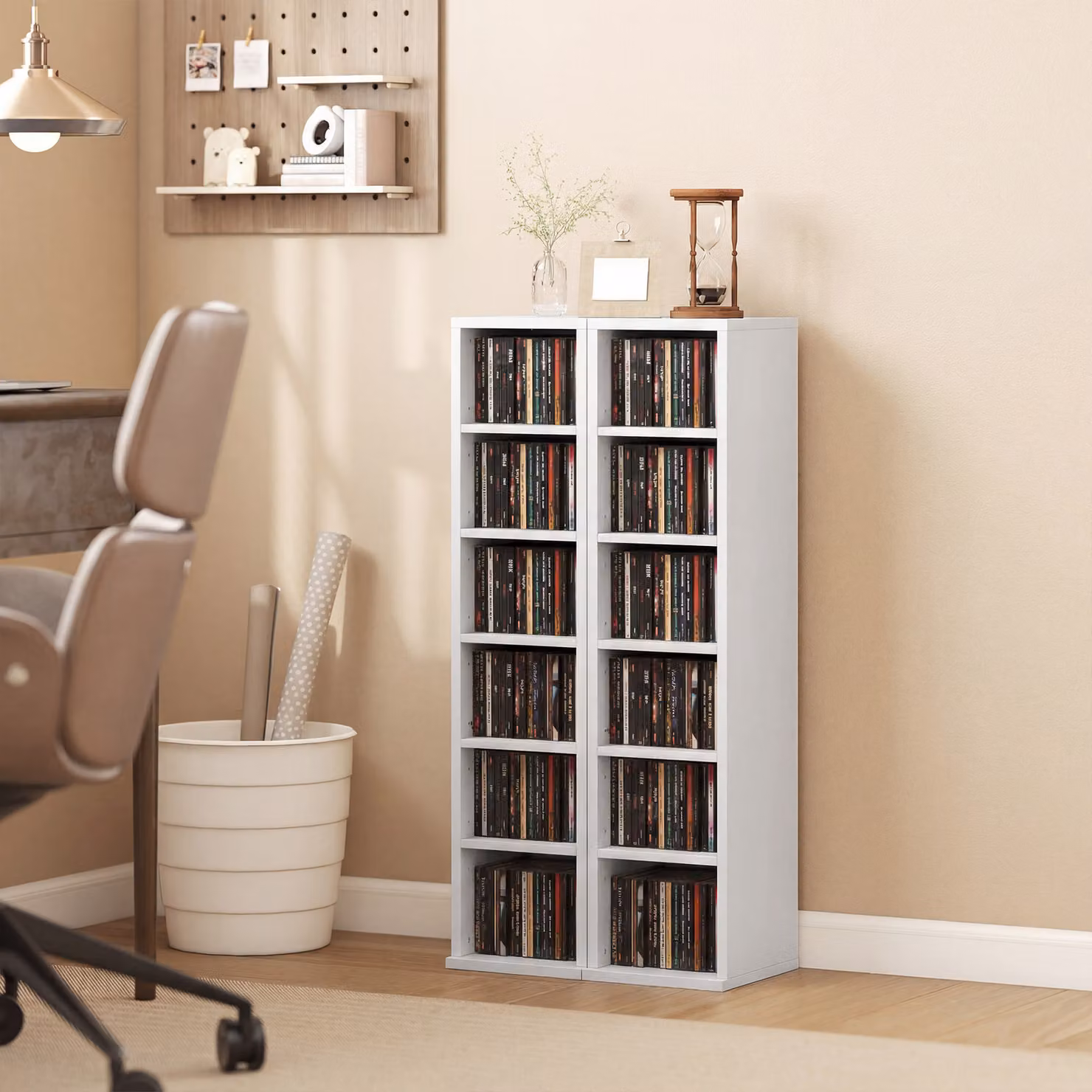 Set di 2 scaffali a colonna HOMCOM porta CD e DVD bianco con 12 scomparti L/P/H: 21 x 22,5 x 88,5 cm – 2