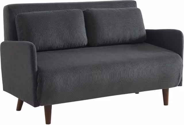 Divano letto in velluto a coste con gambe in legno, 2 posti, grigio