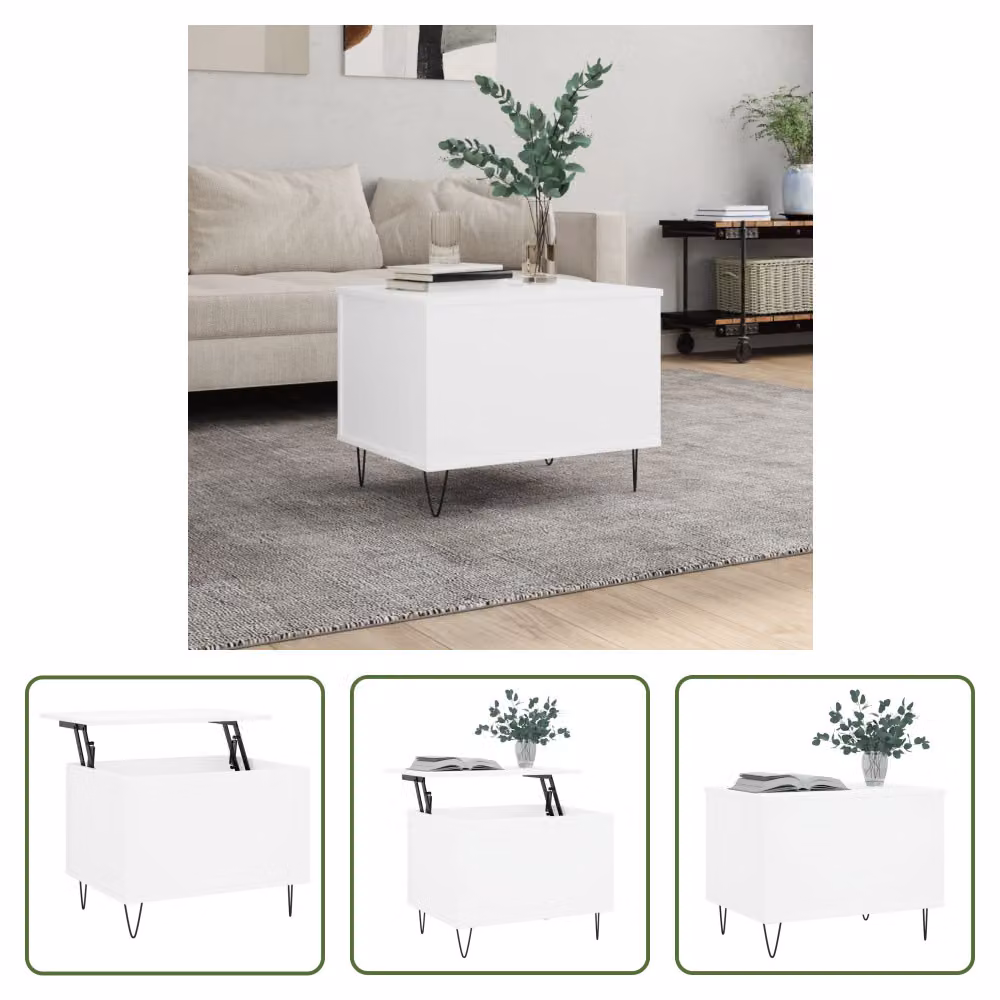 Tavolino The Living Store bianco 60x44,5x45 cm in materiale ligneo