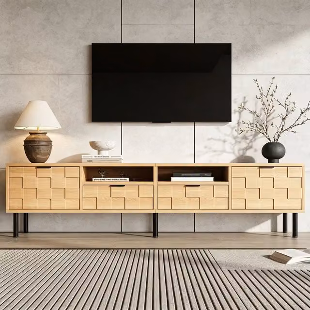 Mobile TV REDOM beige in MDF e truciolato con 2 ante e 2 cassetti L: 200 cm, P: 35 cm, H: 44,5 cm