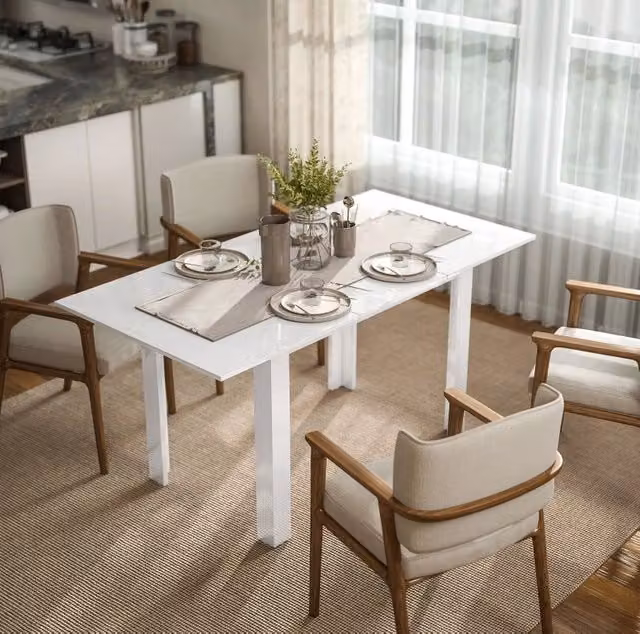 Tavolo da pranzo allungabile bianco lucido 120-160 x 80 cm in MDF