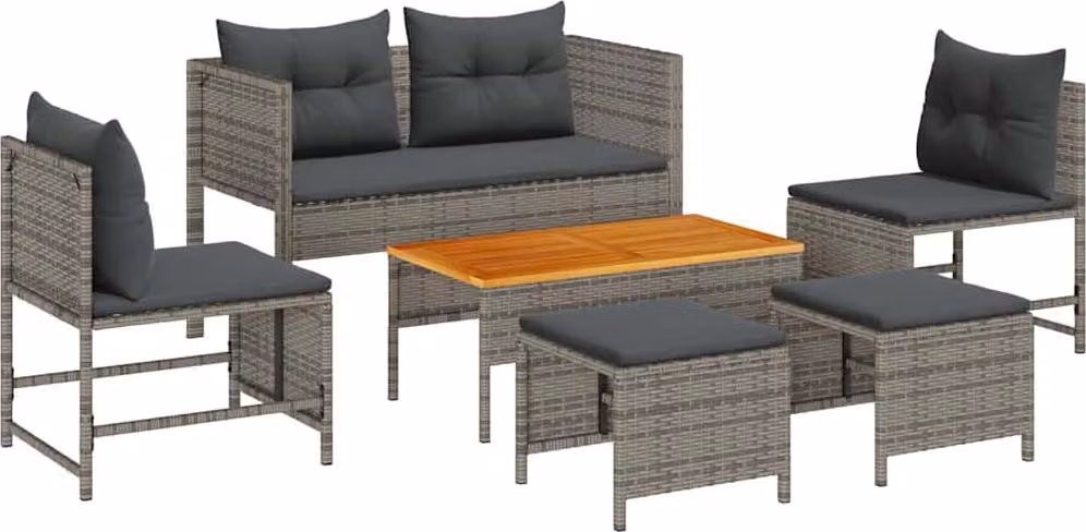 Set Divano da Giardino 6 pcs Grigio e Grigio Scuro polyrattan