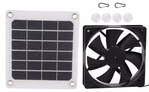 Ventilatore di aspirazione solare da 10W, monocristallino, grado di protezione IP65, con connessione USB, portatile