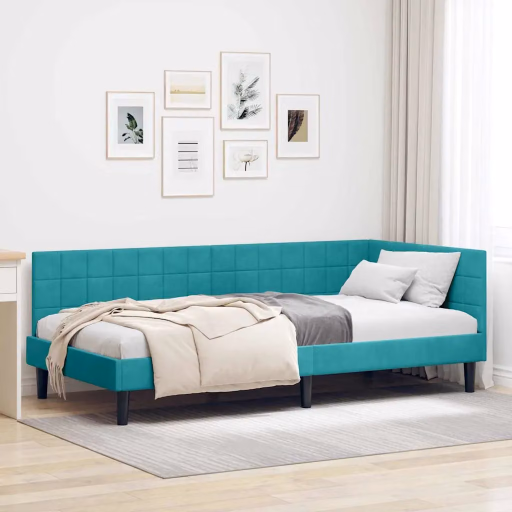 Cornice del letto ad angolo vidaXL in velluto turchese, L/P/H: 204 x 90 x 72 cm