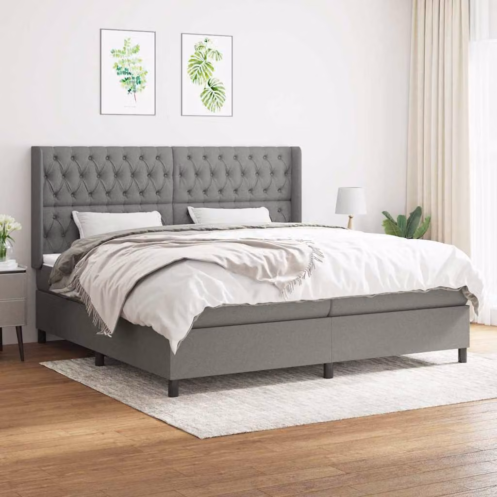 vidaXL Giroletto a Molle Ibrido con Materasso in Tessuto Grigio e Bianco L/P/H: 200 x 200 x 25 cm – 1