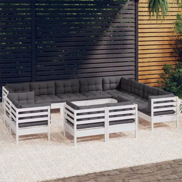 Maison Exclusive - Set Divani da Giardino 12 pz con Cuscini BiancLegno di Pino