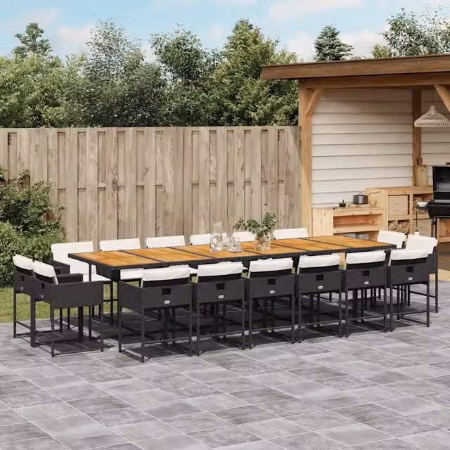 Set da pranzo da giardino vidaXL in polyrattan e legno di acacia nero e bianco con 17 pezzi – 1