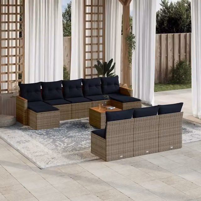 Set Divani da Giardino 11 pz con Cuscini Grigio in Polyrattan 3226397