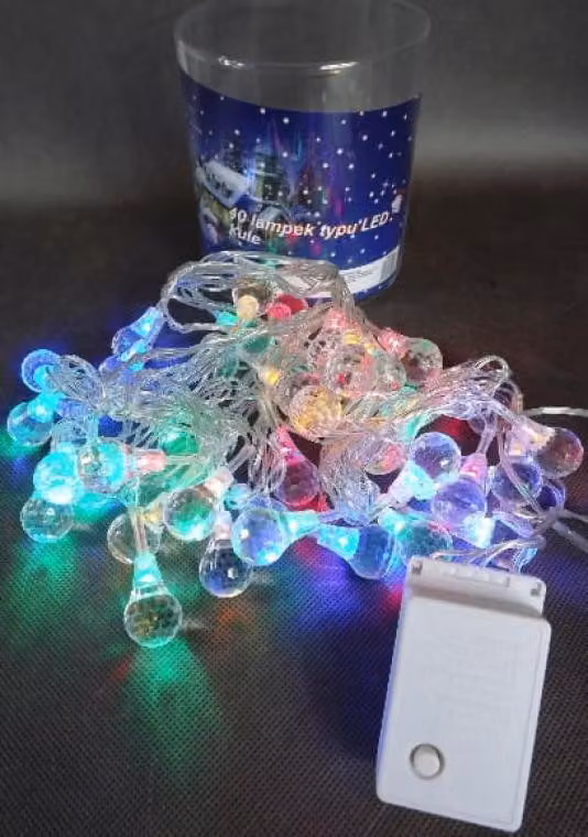 Luci dell'albero di Natale a LED in cristallo 40pz con programmatore 8 funzioni, multicolore, alimentazione 24V, lunghezza 4m