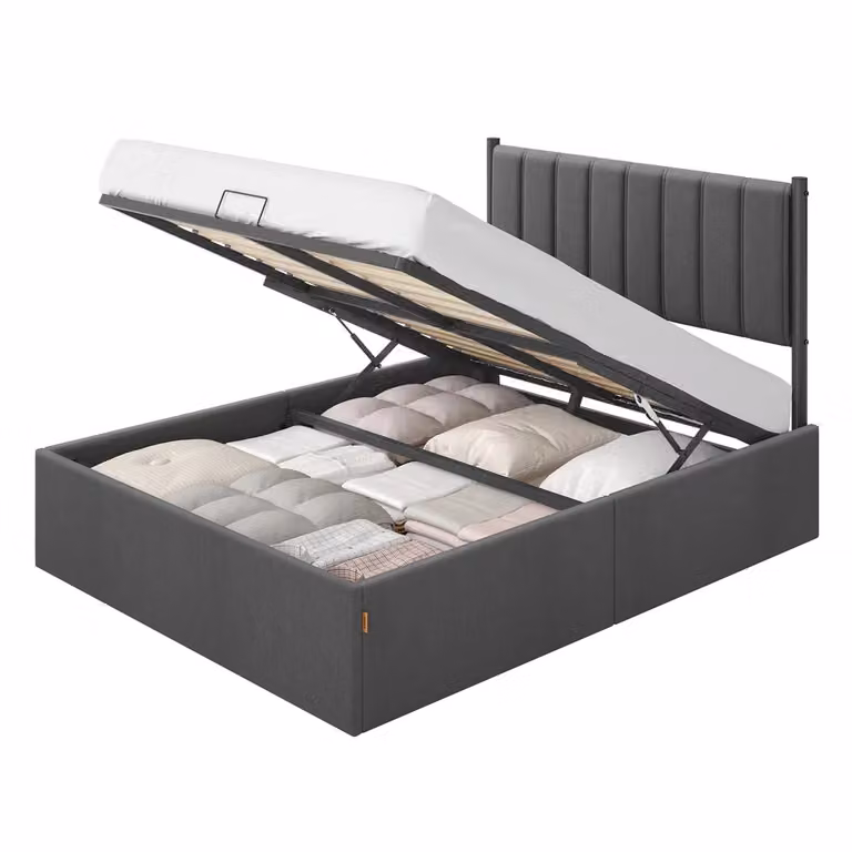 Letto sollevabile con contenitore e testiera dallo stile moderno, Grigio Ardesia / 140 x 200 cm