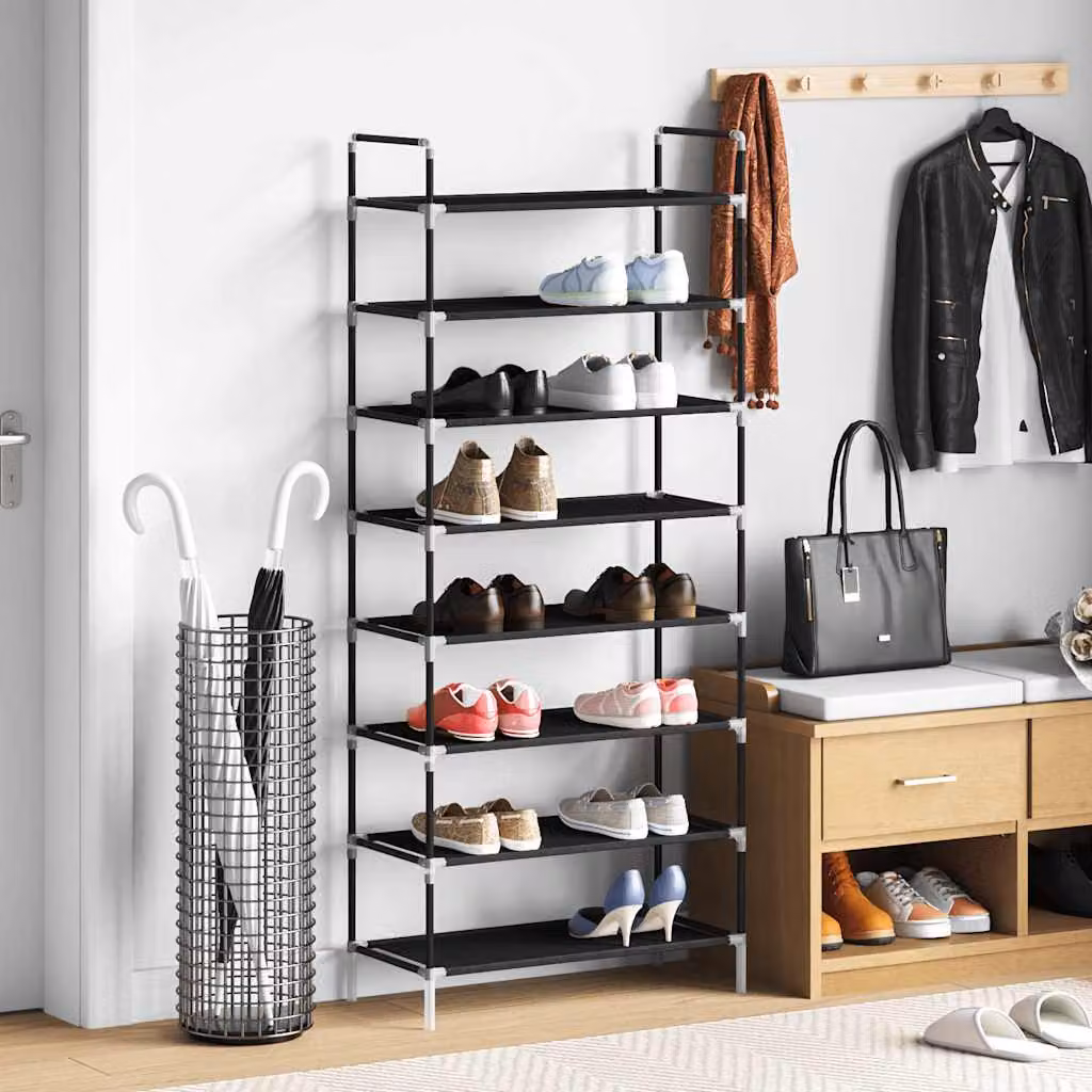 vidaXL Scarpiera con 8 Ripiani in Metallo e Tessuto Non Tessuto Nero L: 60,0 cm, P: 29,5 cm, H: 134,0 cm – 1