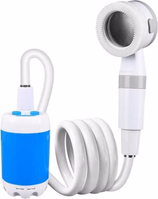 1 Pompa per doccia da campeggio portatile - Soffione per doccia da esterno ricaricabile che pompa l'acqua da un secchio. Percepite un sollievo rinfrescante ovunque, perfetto per il campeggio, le escursioni, i viaggi, il lavaggio dell'auto e la pulizia deg