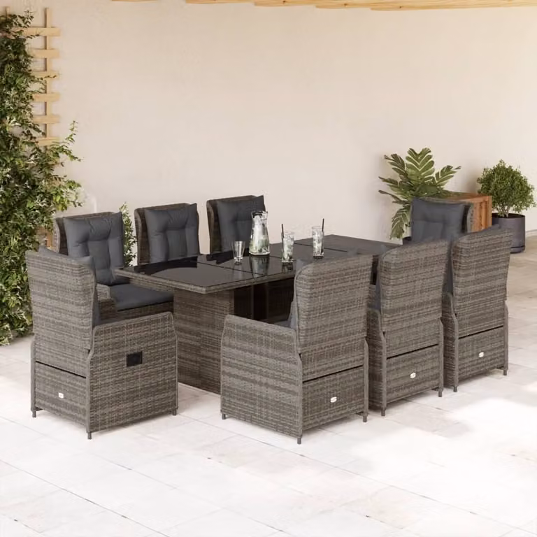 Maison Exclusive - Set da pranzo da giardino 9 pezzi con cuscini in polyrattan grigio