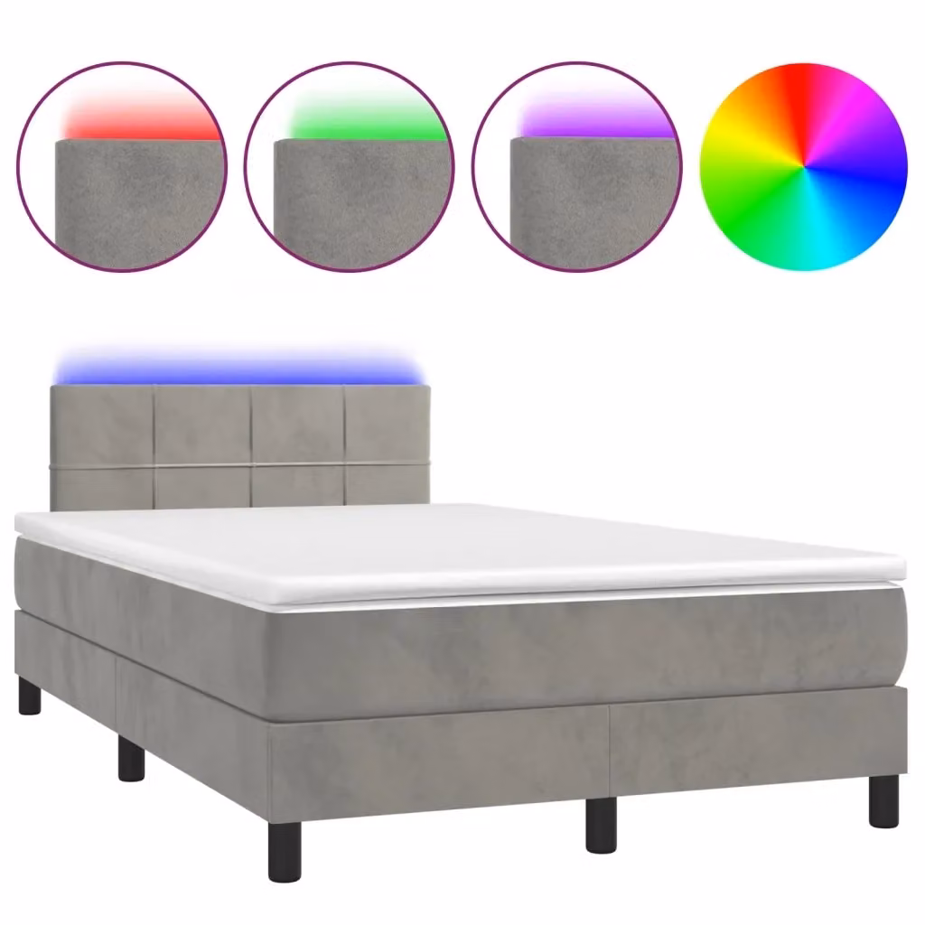 Letto a Molle con Materasso vidaXL in Velluto Grigio Chiaro con Illuminazione LED e Porta USB L/P: 120 x 200 cm – 2