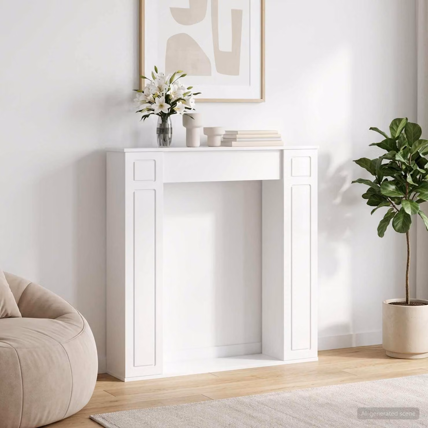 Cornice per camino moderna vidaXL in legno bianco lucido L 100 cm x H 100 cm x P 20 cm
