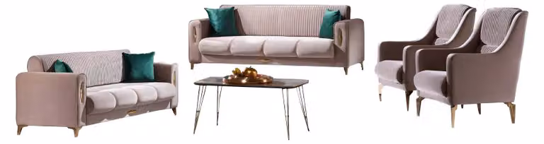 Sofagarnitur Sofa 3+3+1+1 Sitzer Wohnzimmer Set 4tlg Sofas Modern Beige Stil