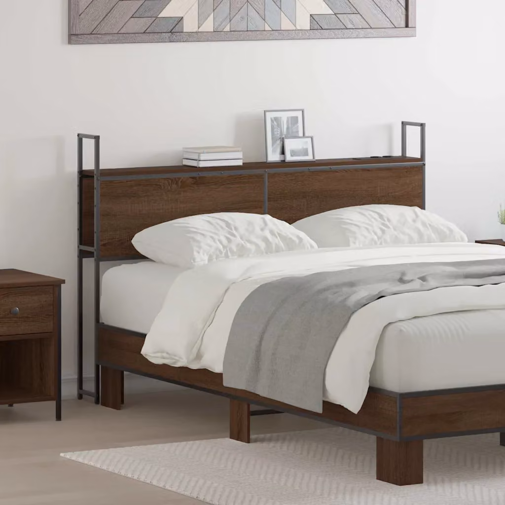 Testiera con stazione di ricarica USB e ripiano integrato vidaXL, Rovere marrone, L: 123 cm, H: 98 cm, P: 15 cm