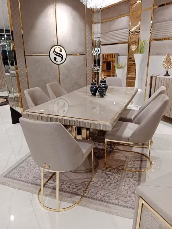 Luxus Tisch Beige Edelstahl Tische Italienisches Design Esstische Esstisch
