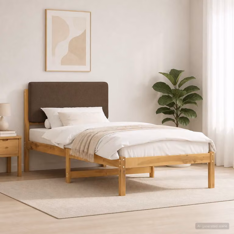 Letto con testiera rivestita vidaXL in legno di acacia e tessuto, Bianco e Beige, L 80 x P 200 cm