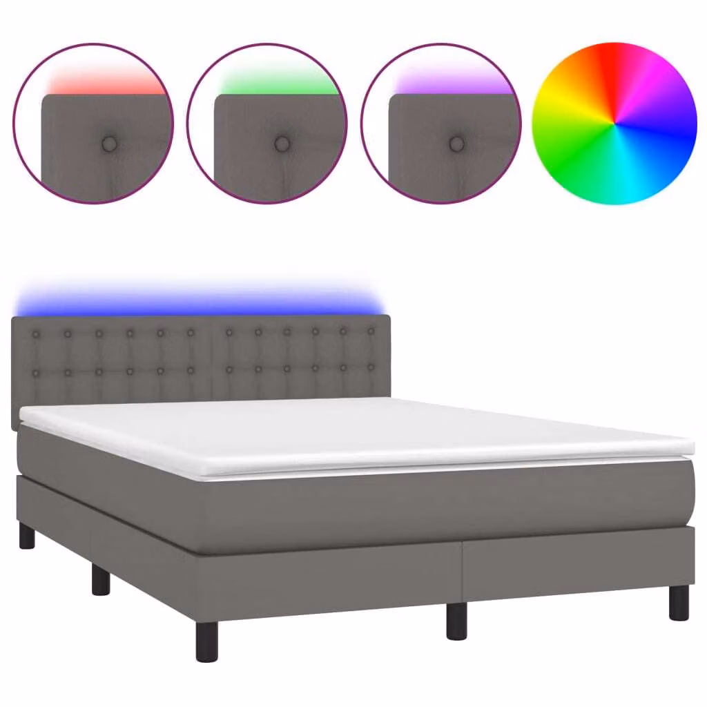 Giroletto Molle con Materasso e LED Grigio 140x200cm Pelle finta