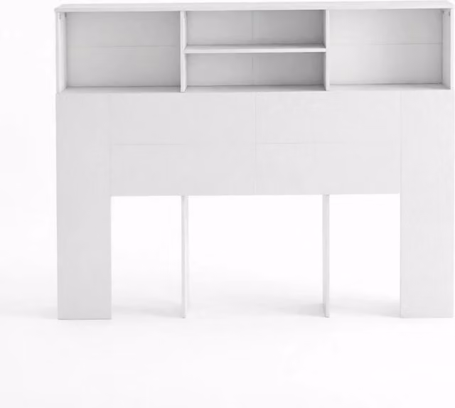 Testiera letto moderna con 4 vani aperti e fissaggio a parete in MDF e truciolato bianco L: 140 cm, P: 19 cm, H: 103.5 cm