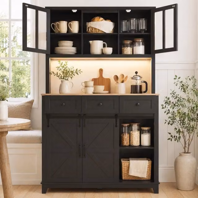 Vetrina alta ULEVR 105x38,4x180 cm con LED controllabile via app, ripiani regolabili e portabottiglie, nera