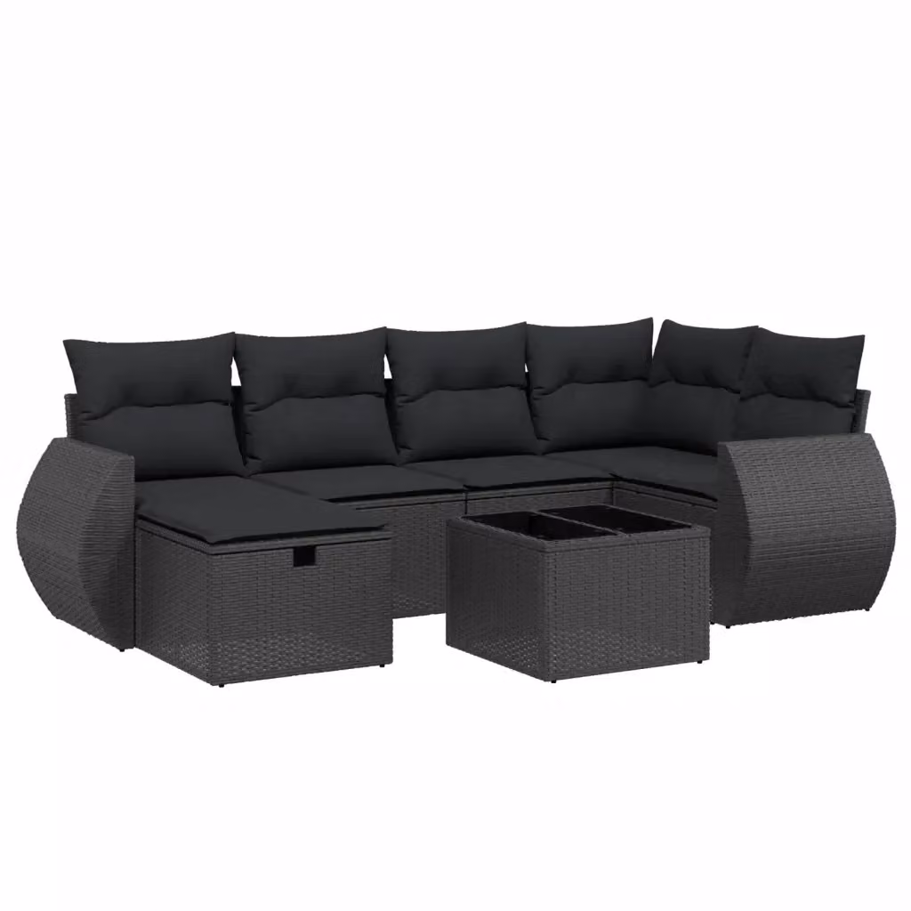 Set Divani da Giardino a L vidaXL con 7 Pezzi e Cuscini Neri in Polyrattan e Metallo – 2