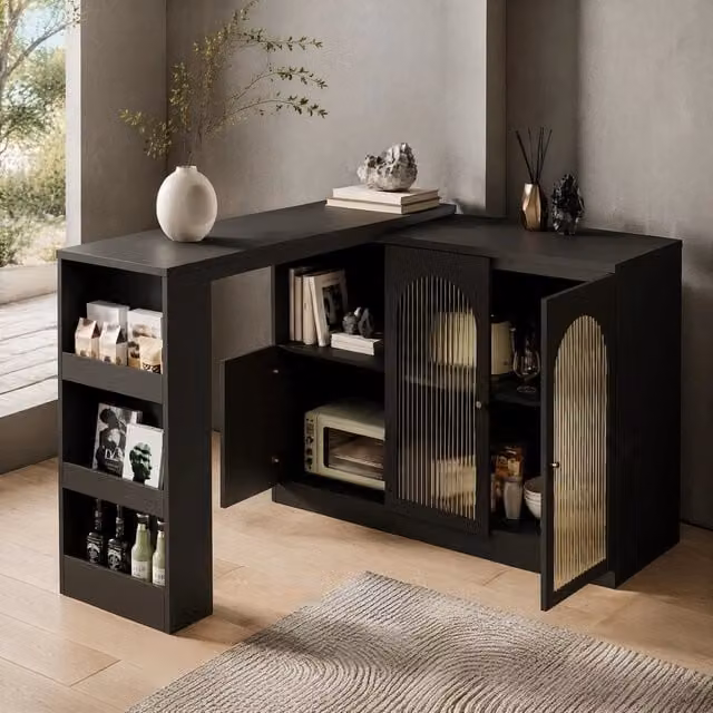buffet bar girevole 120 x 40 x 97 cm nero – contenitore 360° con ante in vetro