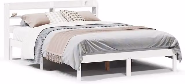 Letto matrimoniale | Letto per adulti | Letto senza Materasso Bianco 135x190 cm Legno Massello di Pino