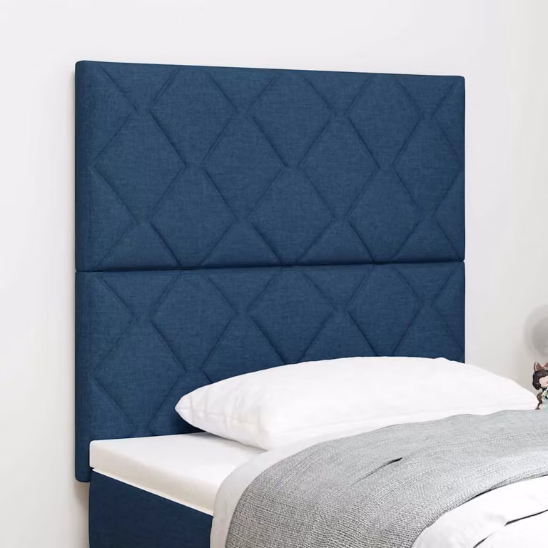 Testiera per letto vidaXL in tessuto blu con illuminazione LED e porta di ricarica USB, Larghezza: 90 cm
