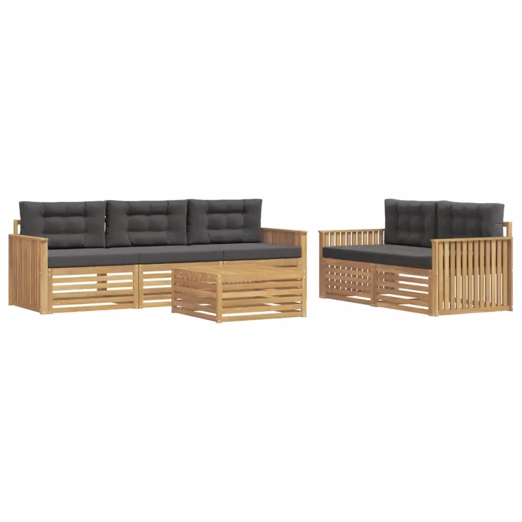Set di mobili da giardino vidaXL composto da divano a 3 posti, poltrone e tavolino da caffè in legno di acacia con cuscini bianchi e antracite – 2