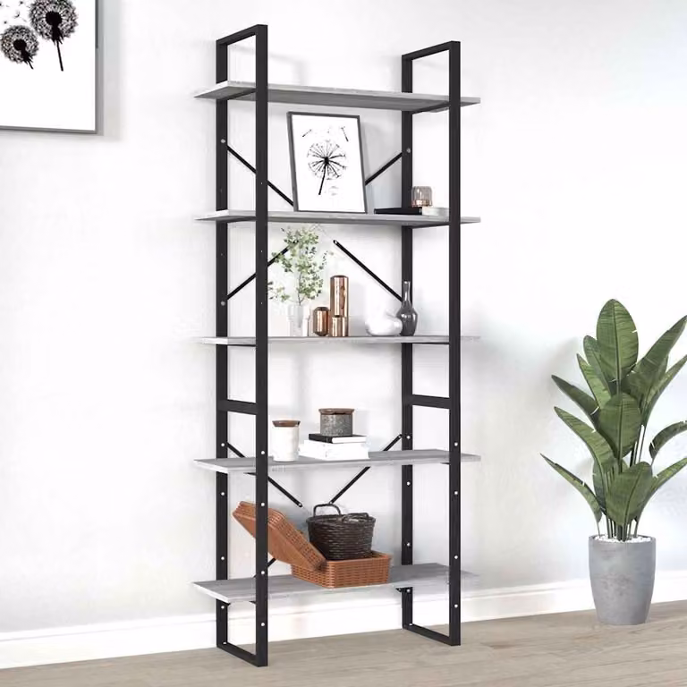 Libreria vidaXL con 5 Ripiani in Stile Industrial, Grigio, L 80 cm x P 30 cm x H 175 cm