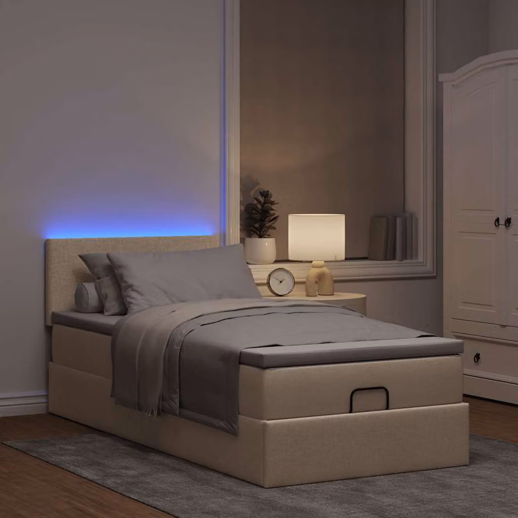 Maison Exclusive - Letto ottomano con materasso e LED color crema 90x200 cm tessuto
