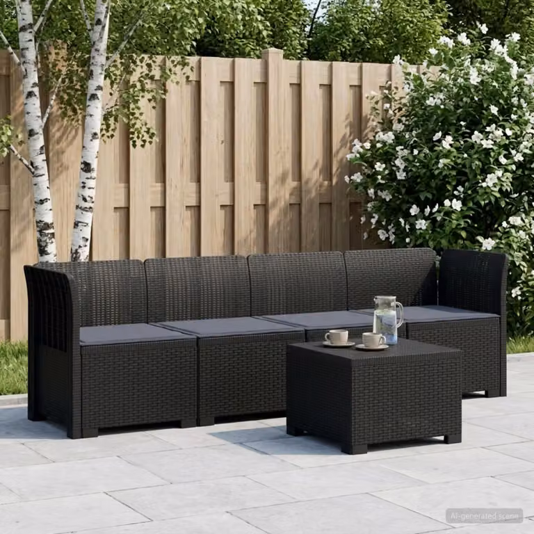 Set da giardino vidaXL a forma di L con divano da esterno, tavolino e cuscini, stile rattan moderno, colore grigio antracite