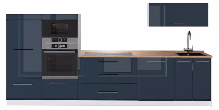 Cucina componibile Vicco Fame-Line Blu scuro lucido/Bianco 340 cm, PL Rovere, Model 64537