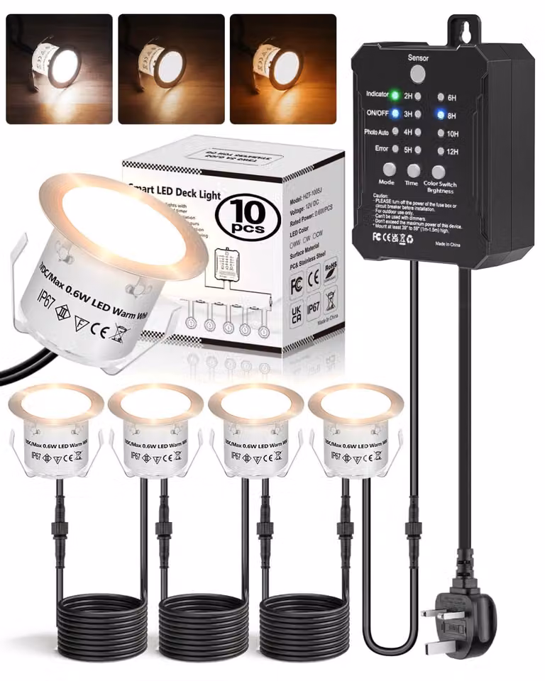 Set di 10 luci a LED per terrazza, grado di protezione IP67, dimmerabili, 3 colori, bassa tensione