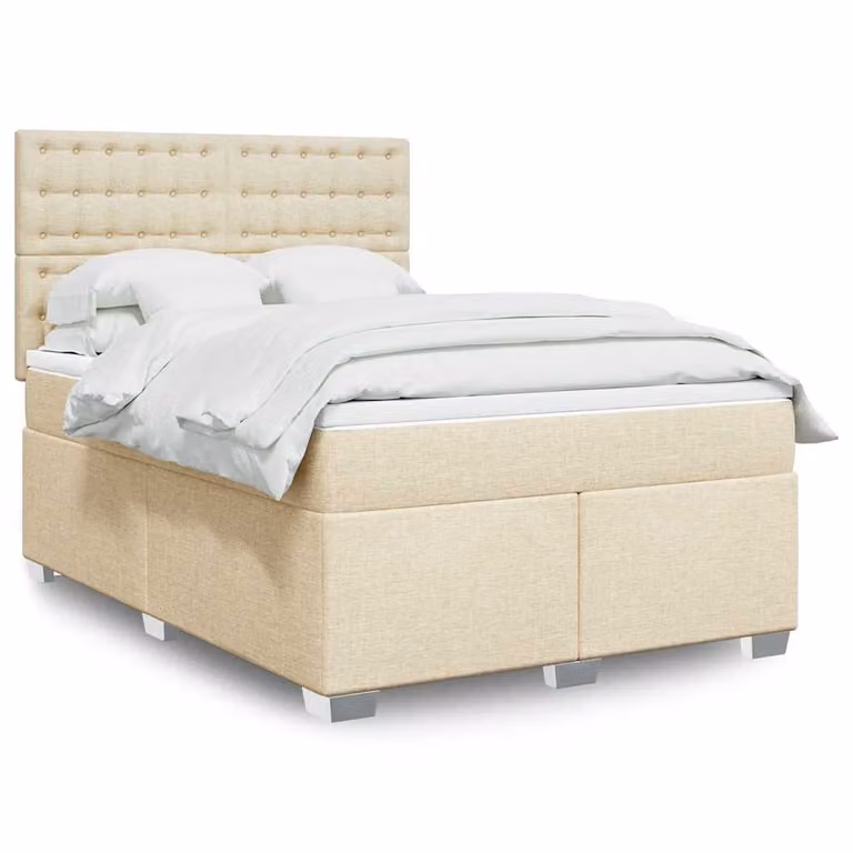 vidaXL Giroletto a Molle con Materasso in Tessuto Beige e Bianco, L/P: 140 x 190 cm