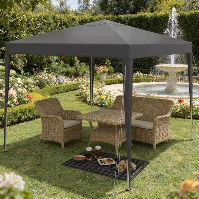 Gazebo pieghevole ULEVR 3x3 m regolabile in altezza, tetto Oxford 210D grigio scuro con borsa da trasporto
