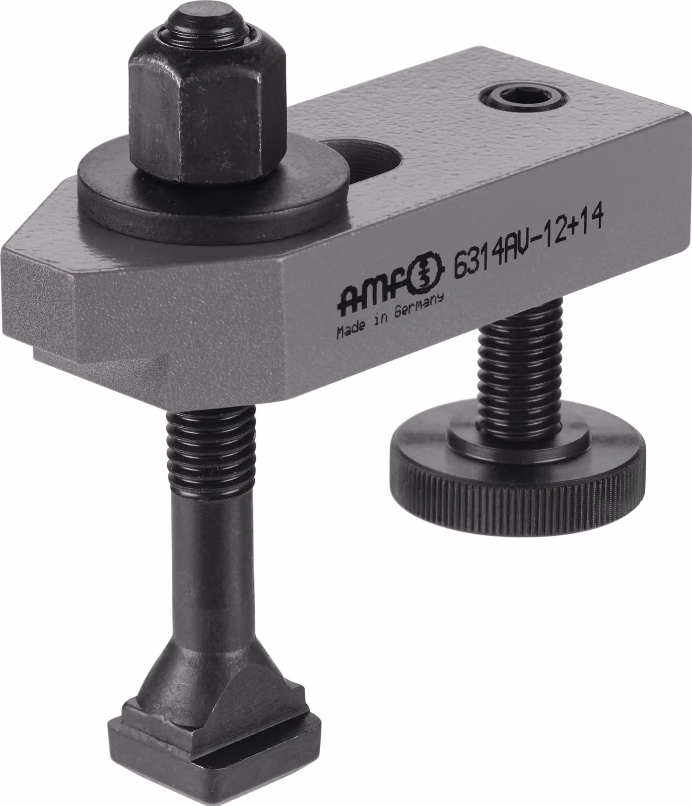 AMF Braccio di serraggio n. 6314AV 12-M12x12x100 offset con vite di supporto regolabile - 74591